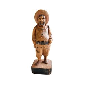 Vintage Hand Carved Wooden Man Figurine Sanchez Spain Sancho Panza 50s Folk Art
